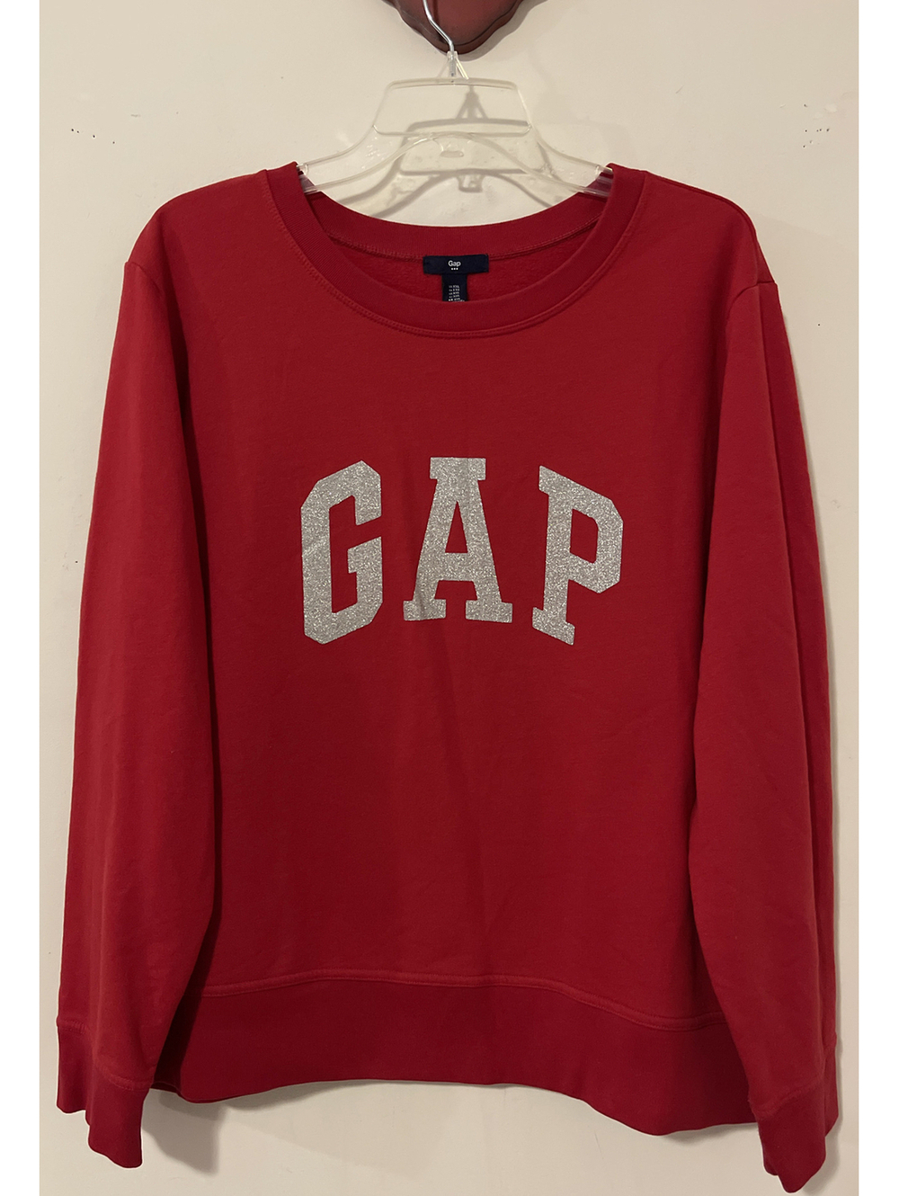 Gap Womens 2xl Red Glitter Logo Long-Sleeved Soft Pullover Sweater! A5222